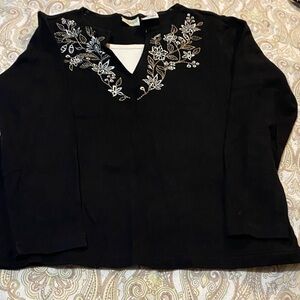 Classic Elements Black Floral Embroidered Long Sleeve Top